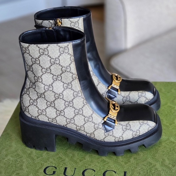 Gucci GG Supreme Monogram Magnum Calfskin Interlocking G Ankle Boots - Picture 1 of 7